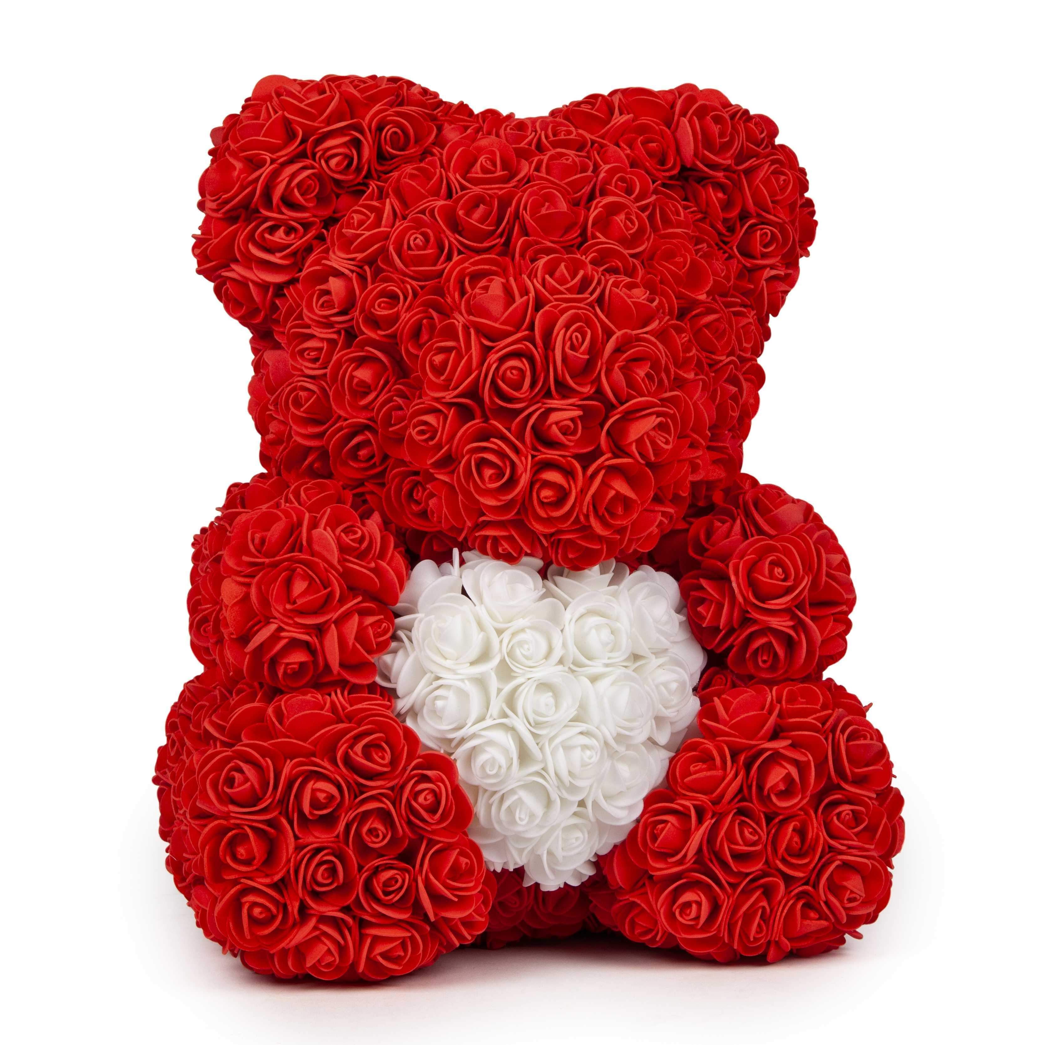 Rose Bear - rudý macko so srdcom z ruží 25 cm