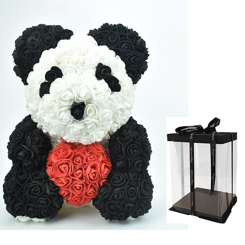 Medvedík panda z ruží v darčekovom balení - 40 cm