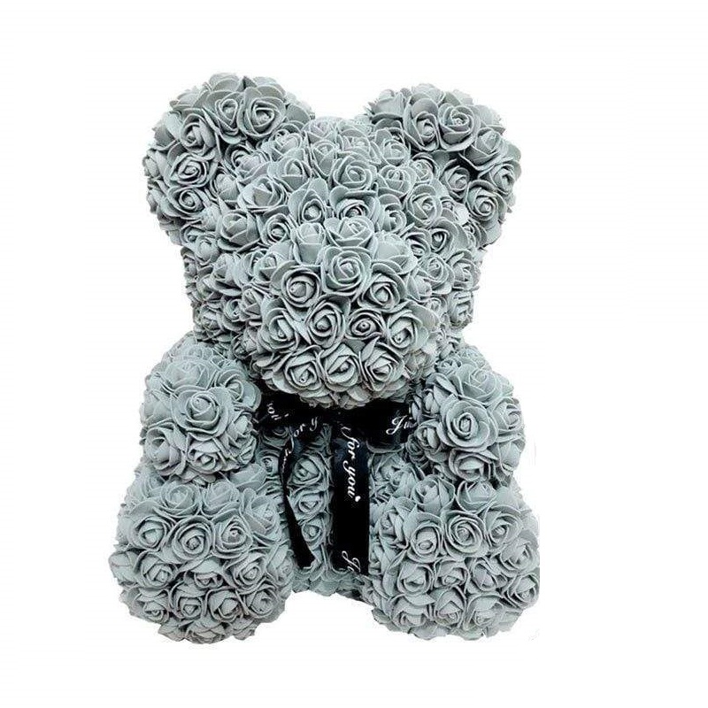 Rose Bear - sivý macko z ruží 25 cm