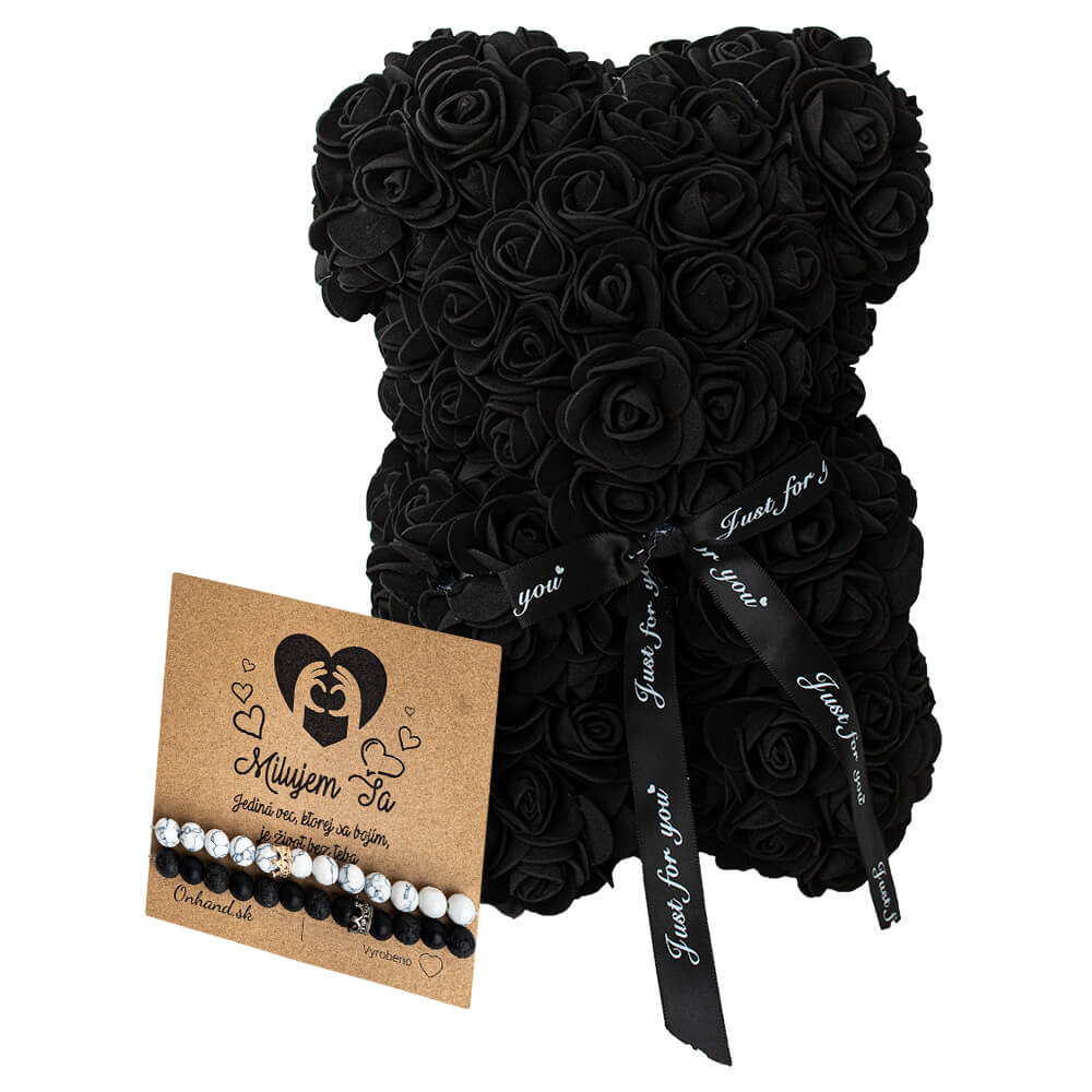 Darčekový set Rose Bear black s náramky queen crown