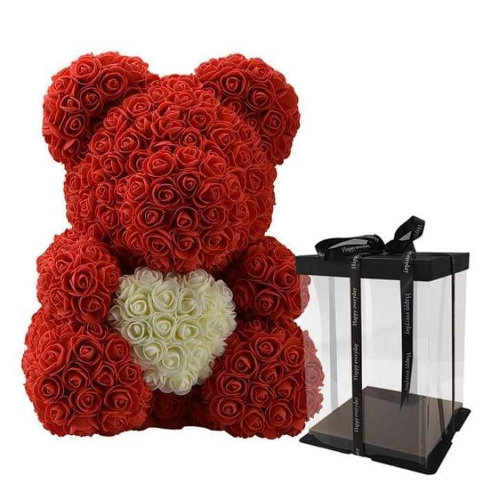 Rose Bear - rudý macko so srdcom z ruží 25 cm