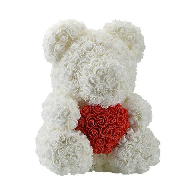 Rose Bear - biely macko so srdcom z ruží 25 cm