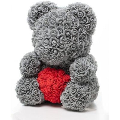 Rose Bear - sivý macko so srdcom z ruží 25 cm